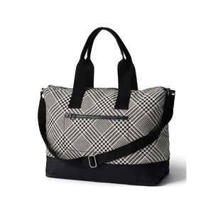 NWOT Lands End Canvas Weekender Duffle Bag Black White Pink Plaid Travel Luggage